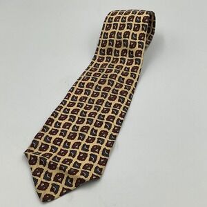 Polo Ralph Lauren Mens Silk Necktie Yellow Geometric Pattern Made By Hand